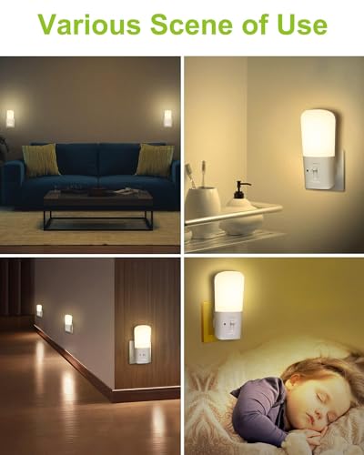 Ufanore Night Light, LED Night Light Plug in with Dusk to Dawn Sensor, Adjustable Brightness 0-80LM, 3000K Soft Night Light, Kids Night Lamp for Bedroom Bathroom Hallway Stairway, 2 Pack