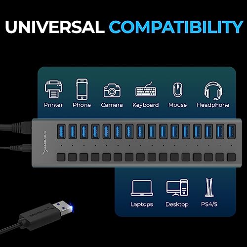 Sabrent 16-Port USB 3.0 Data HUB and Charger with Individual switches [90 Watts] (HB-PU16)