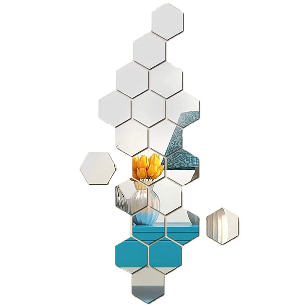 24 Pcs Decorative Hexagonal Acrylic Mirror,Removable Acrylic Hexagon Art DIY Mirror Large Acrylic Plastic Mirror Tiles Art,Mirror Wall Stickers Hexagon Mirror Wall Stickers,for Home Office Bedroom