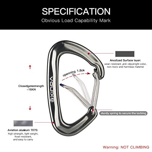 XINDA Carabiner Clip 12KN/2645lb 4pack,Heavy Duty Aluminium Alloy Carabiners for Hammock,Keychain Locking,Dog Leash,Outdoor Hiking(Gray 4PC)