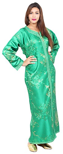 Moroccan Caftan Women Handmade Embroidery SMALL to LARGE Complimentary Belt Green