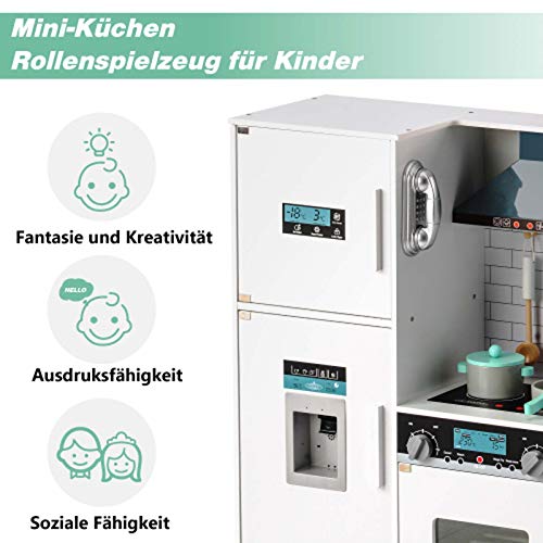 Jawneny Kinderküche Spielküche aus Holz Küchen-Spielzeugset mit vielen Funktionen und Zubehör Töpfen Pfannen… – Bild 4