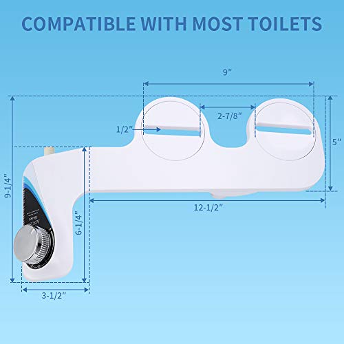Aisoso Bidet Toilet Attachment with Self Cleaning Dual Nozzles and Explosion Proof Tube, Non Electric Fresh Water Spray Adjustable Pressure, Solid Brass T-Adaptor for Easy Installation