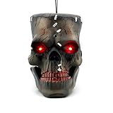 LUKAT Halloween Hanging Decorations, Halloween Skull Head with Glowing Eyes & Creepy Sounds & Biting Mouth Portable for Halloween Indoor/Outdoor Carrying, Hanging and Decorations (Skull Head)