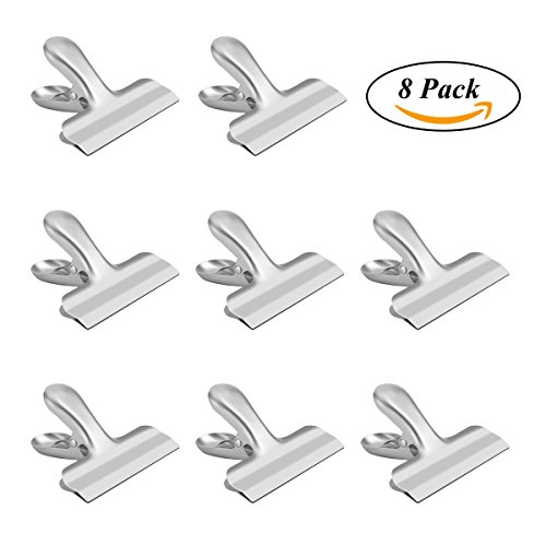 Large Chip Bag Clips 8 Pack Silver Stainless Steel Smooth Seal Clamps for Air Tight Seal of Coffee & Food Bags,Household Tools for Home Kitchen Usage (3 Inch)
