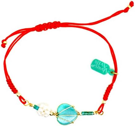 Alvaro Avila Heart-Shaped Natural Stone Knotted String Bracelet: Red