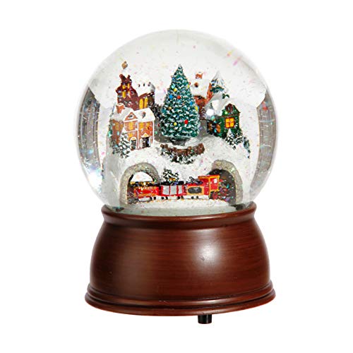 Raz 6.5-inch Musical House and Moving Train Glitter Globe