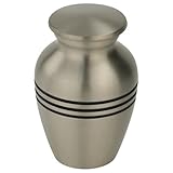 Silverlight Urns Classic Three Bands Pewter Keepsake Urn, Mini Urn for Ashes in Silver, 3 Inches Tall