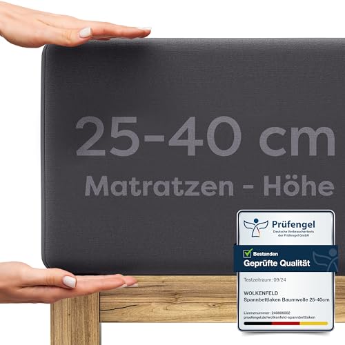 Wolkenfeld Spannbettlaken 200x220cm – 220x240cm – Premium Jersey Baumwolle mit 5% Lycra – Faltenfreies Bettlaken für hohe Matratzen bis 40 cm – Atmungsaktiv & O