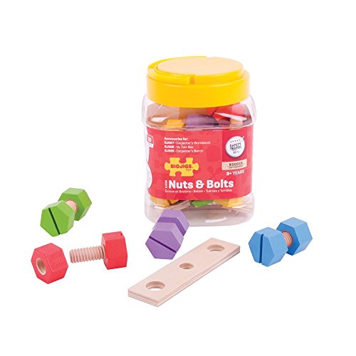 Bigjigs Toys Pretend Play Jar of Wooden Nuts and Bolts