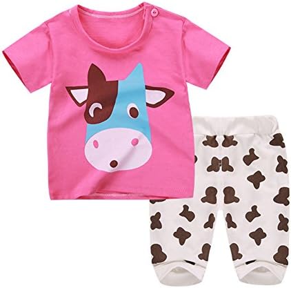 Kids Girls 2 Pieces Short Sleeve Pajama Sleepwear Set Shorts Boys 100% Cotton Clothes Cows 4-5 Years