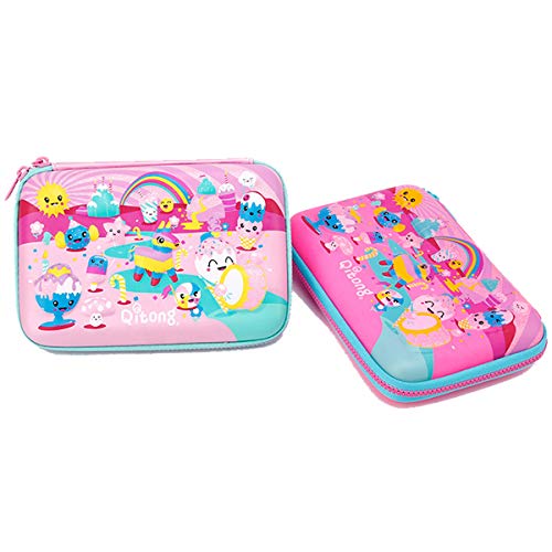 Cute Colorful Cartoons 3D Embossed Hardtop Pencil Case - Big Capacity Stationery Pouch with Double Zippers - Unique Gifts for Girls (Pink) - Thumbnail 3