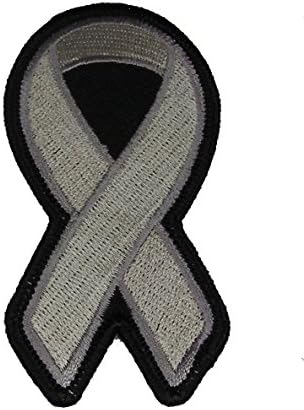 Grey Ribbon for Mental Illness Diabetes Brain Cancer and Asthma Awareness Patch - Grey - Veteran Owned Business.