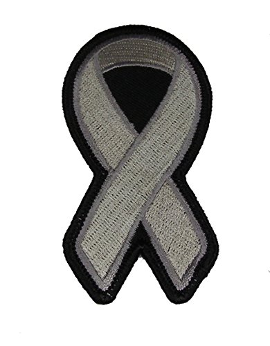GREY RIBBON FOR MENTAL ILLNESS DIABETES BRAIN CANCER AND ASTHMA AWARENESS PATCH - Grey - Veteran Owned Business.