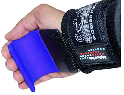 Heavy Duty PRO Metal Lifting Steel Hooks Best Power Weightlifting Set of 2 Premium Thick Padded Workout Hook Gloves (Men-Wrist Size Large, Blue 1)
