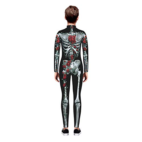 charmsamx Kids Halloween Jumpsuit Cosplay Costume Skeleton Printed Bodysuit Lifelike Novelty Skull Tights Halloween Costumes for Boys Girls