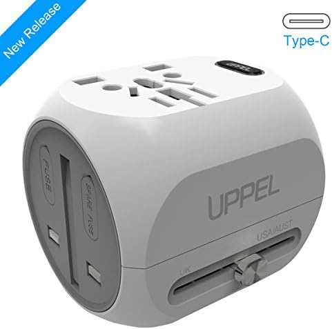 Travel Adapter, UPPEL Universal Power Plug, Internatiol Wall Charger All in One Worldwide AC Socket Converters with USB &amp; Type C Port for US, AU, Asia, EU, UK and Over 150 Countries(White)