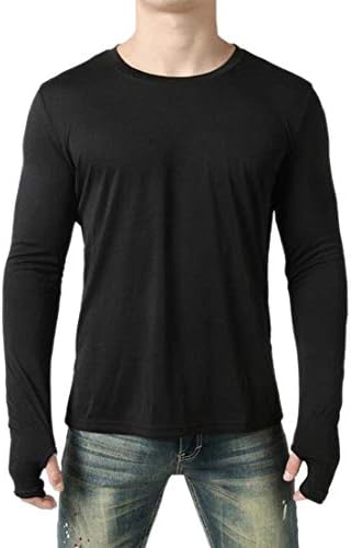 Generic Mens Solid Long Sleeve Fall Winter Thumb Hole Irregular T Shirt Tee Tops