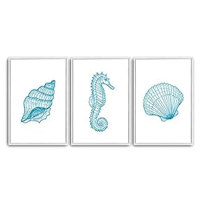 3 Piece Framed Canvas Wall Art Simple Seabed Elements Canvas Prints Home Artwork Decoration for Living Room,Bedroom - 16"x24"x3 Panels