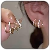 Claw Earrings for Women Trendy Gold Silver Stud Earrings Minimalist Cuff Earrings Sparkle Zircon Ear Wrap Piercing Stud Earrings (Gold)
