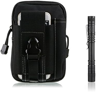 Tactical Bag Utility Wallet (BLACK) &amp; Waterproof Flashlight Set - Big Capacity MOLLE EDC Gear Pouch Holder - Cell Phone and Accessories Holster Organizer for Camping Outdoor by Tough Tactical