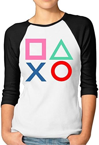 JTCY Playstation Joypad Women's 3/4 Sleeve Jersey Shirt Baseball Tee Raglan T-Shirts XL Black