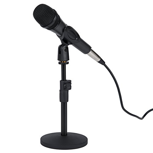 2-Pack Universal Desktop Microphone Stand,Buckle Structure Heavy Iron Base Adjustable Tabletop MIC Stand with Microphone Clip such as Sm57 Sm58 Sm86 Sm87,Black Color