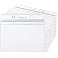 100 PCS Badge Holder, Plastic Horizontal Name Tag Holders - Clear Waterproof, ID Card Holders for Multiple Cards