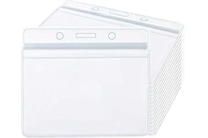 100 PCS Badge Holder, Plastic Horizontal Name Tag Holders - Clear Waterproof, ID Card Holders for Multiple Cards