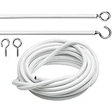 cyclamen9 White Curtain Wire Hanging Cord with Self-adhesive Hook and Eyes for Net Curtain Rods (4m,white)