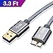 Capshi USB 3.0 Micro Cable, USB 3.0 A to Micro B Cable Charger 1 Pack 6 ft-Galaxy S5 Charging Cords Nylon Braided Chord Compatible for Galaxy S5, for Note 3, for Note Pro 12.2, for Hard Drive 1M