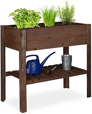 Relaxdays, Marrón Oscuro Huerto Urbano de Madera, con Estante ...