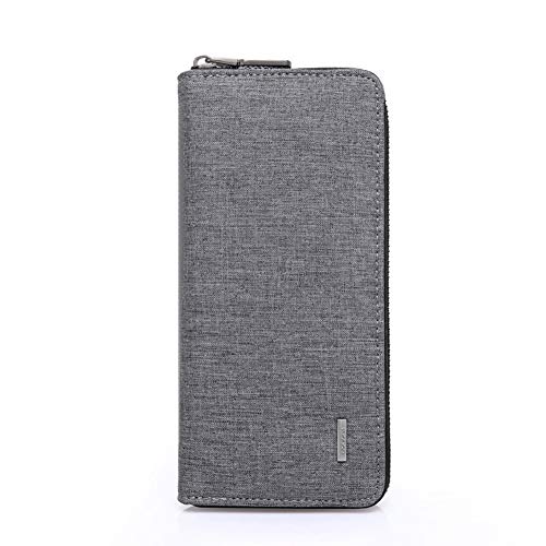 Mens Wallet Waterproof Canvas Zipper Arrounded Large Capacity Accordion Folded Cash Cards Phone Holder Long Wallet