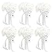 6 Bunch of Bouquet, AerWo White Foam Roses Silk Ribbon Bouquet Handmade Rhinestone Diamante Artificial Flower Bridal Bridesmaid Brooch Wedding Bouquet Decoration