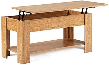 Leisure Zone Nature Wood Hydraulic Lifting Coffee Table Oak Tea Table With Storage And Shelf For Living Room Office Study Room Size L 100cm W 45cm H 49 63cm Amazon Co Uk Kitchen Home
