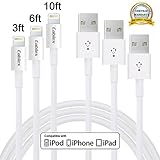 Cablex 3Pack 3FT 6FT 10FT 8 Pin lightning to USB Cable Sync and Charging Cable Cord for iPhone 6/6s/6 plus/6s plus, 5c/5s/5/SE, iPad Air/Mini, iPod Nano/Touch iOS9 (White)