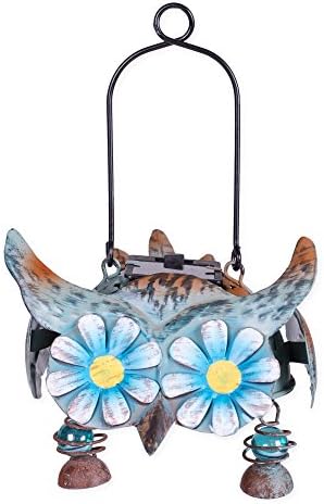 Blue Owl Daisies 7 Inch Metal Hanging Solar Body Figurine with Dangling Legs