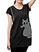 Allegra K Women's Round Neck Short Sleeves Cat Prints Loose Tunic Top M Black