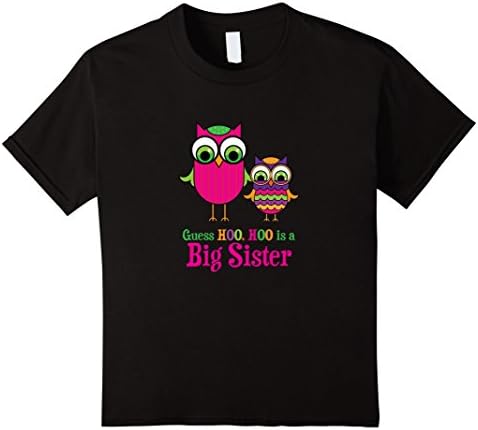 Kids Cute Big Sister T-Shirt - Whimsical Owls - Guess Hoo Hoo 12 Black