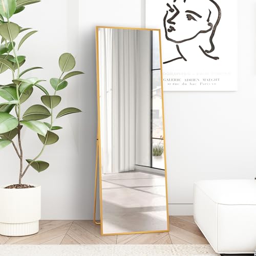 AUFHELLEN Standspiegel mit Gold Metallrahmen 150x50cm Ganzkörperspiegel