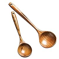 2 Pcs Wooden Spoon Ladle Utensils-14 inch Long Kitchen Cooking Spoon & 11 inch Best Serving Soup Spoon