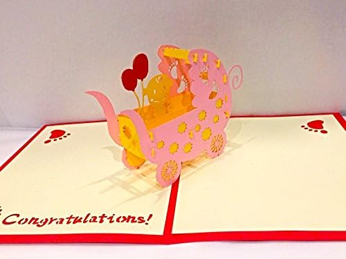 Sprinkles Gifts Laser Cut 3D Baby Shower Invite Yellow Pink Balloon Greeting Cards Pop Up Card &amp; FREE Insert mini card !