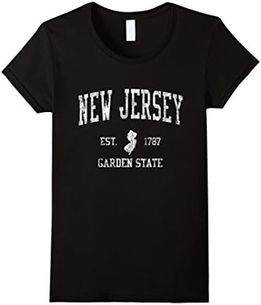Womens New Jersey T-Shirt Vintage Sports Design NJ Tee Medium Black