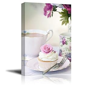 Canvas Prints Wall Art - Afternoon Tea with Cake and Rose - 12" x 18"