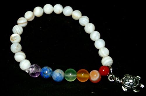 Sea Shell Pearl Beads 8 MM Chakra Healing Charms Gemstone Bracelet Spiritual Gift w/ Free Velvet Pouche