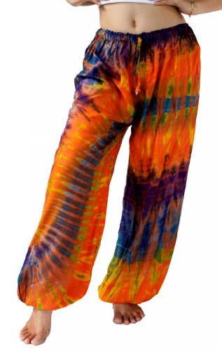 Treasures of Thailand Real Tie Dye Pants Unisex Harem Hippy Beach Casual Wear Orange