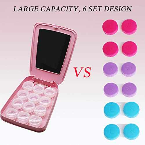 Woniutch Bulk Contact Lens Case Travel Kit with Mirror,6 Sets Design (Pink)