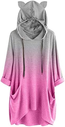 BOLMI Women's Cat Ear Hoodie Cute Tie Dye Long Sleeve Hooded Sweatshirts Pullover Top Casual Wild Blouse Mini Sweater