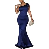 JTNFairy Women's Sexy Sleeveless One Shoulder Bodycon Dresses Classy Long Formal Cocktail Wedding Guest Dress