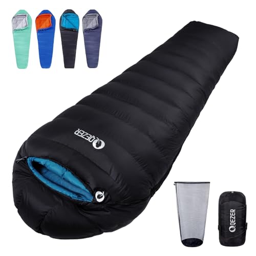 QEZER Daunenschlafsack Winter Daunen Schlafsack Outdoor 0°C bis -23°C für Erwachsener und Kind Alle Jahreszeiten Camping (Schwarz 0°C)